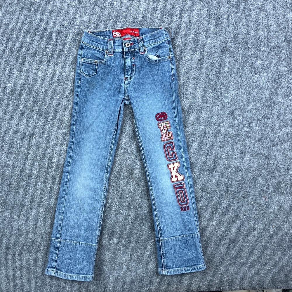 Ecko Red Jeans Girls Size 7 Medium Wash Straight Leg Ramie Embroidered‎